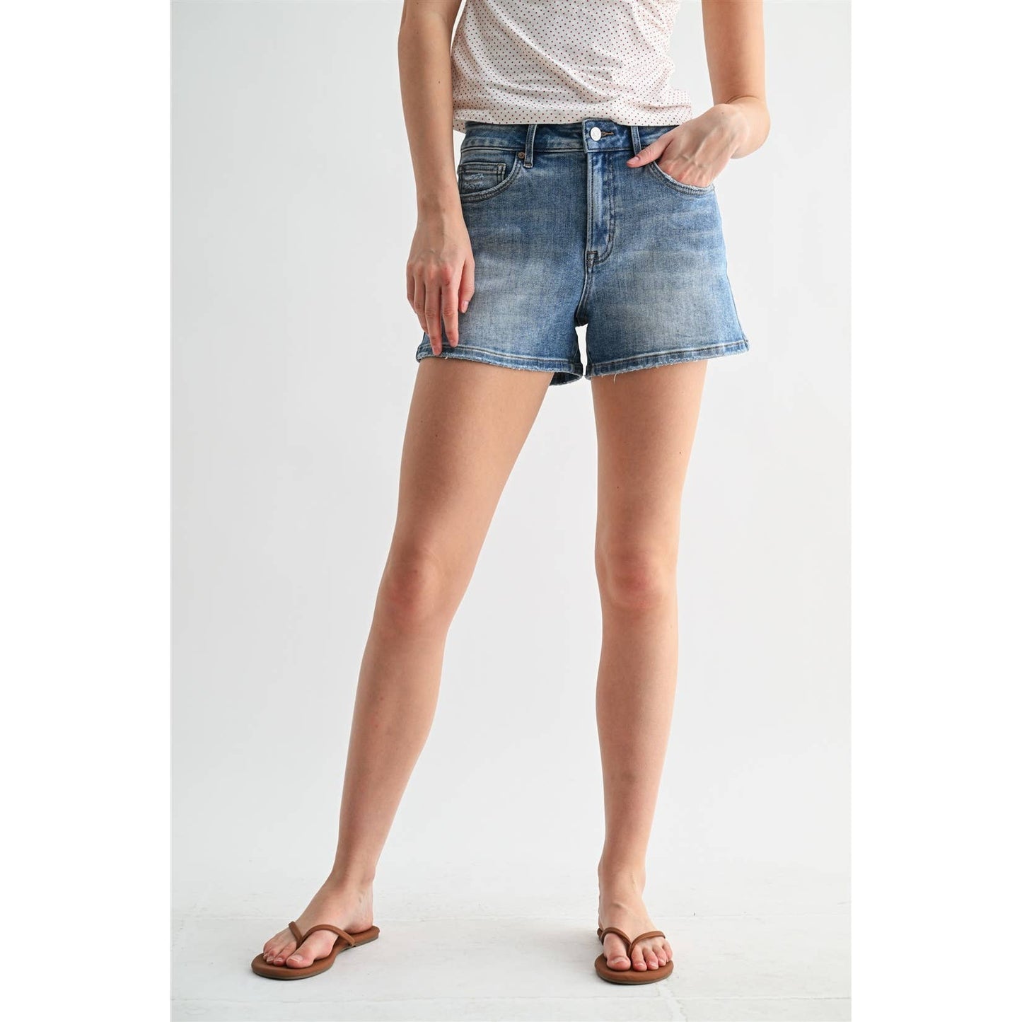 Mica Denim - HIGH-RISE SHORTS DISTRESSED DENIM: VICTORIA BLUE
