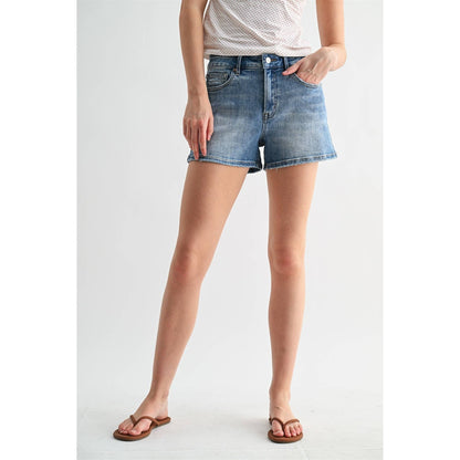 Mica Denim - HIGH-RISE SHORTS DISTRESSED DENIM: VICTORIA BLUE
