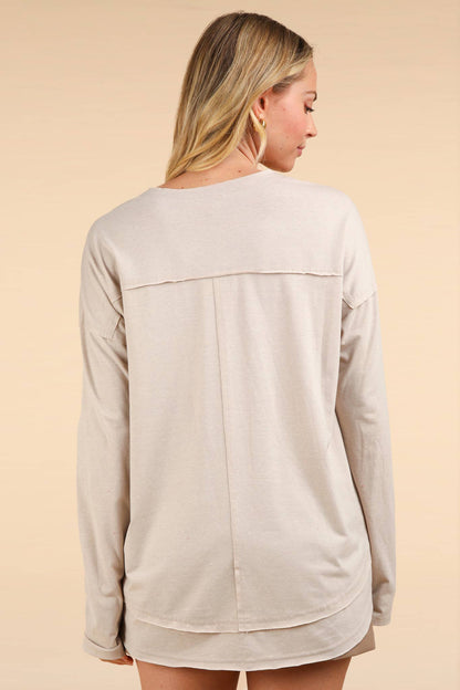 Mineral Washed Cotton Comfy Knit Top: CREAM