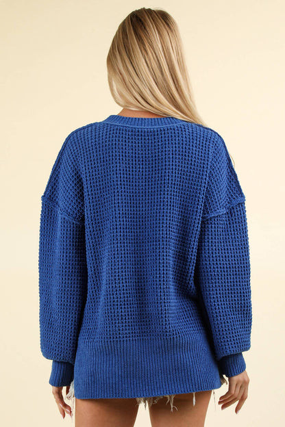 Soft Comfy Oversized Knit Sweater Pullover Top: ROYAL BLUE