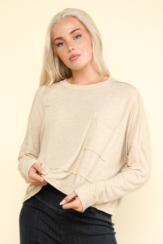 Oversized Casual Knit Top: OATMEAL