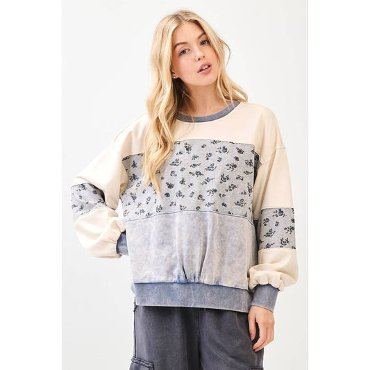 WASHED FLOWER PRINT COLOR BLOCK