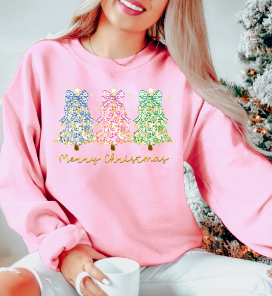 Preppy Chinoiserie Coquette Christmas Trees Sweatshirt