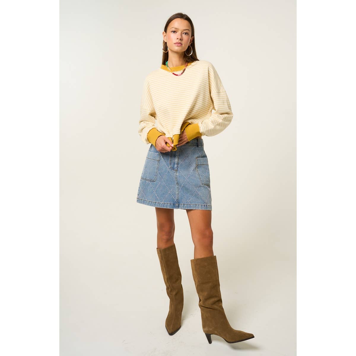 Striped Sweatshirt with Back Cross Detail