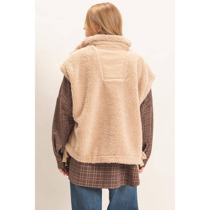 Sherpa Vest With Snap Closure: BEIGE