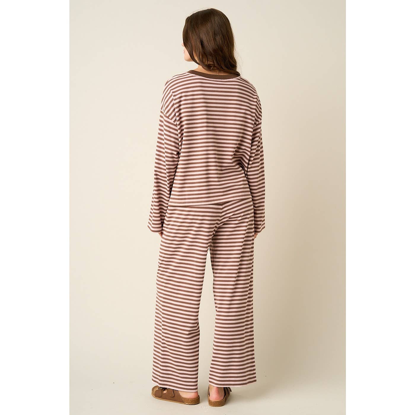 STRIPED PRINT LOUNGE TOP AND PANTS SET: VINTAGE PINK