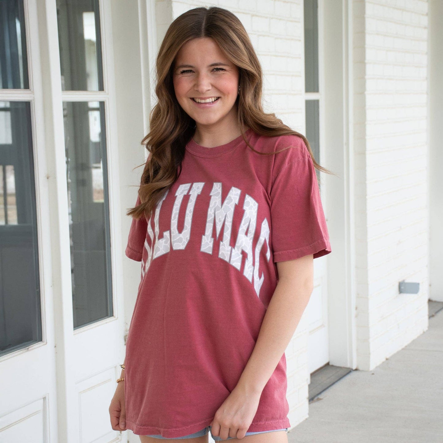LuLu Mac Camo Adult Crimson Comfort Colors Tee: Crimson