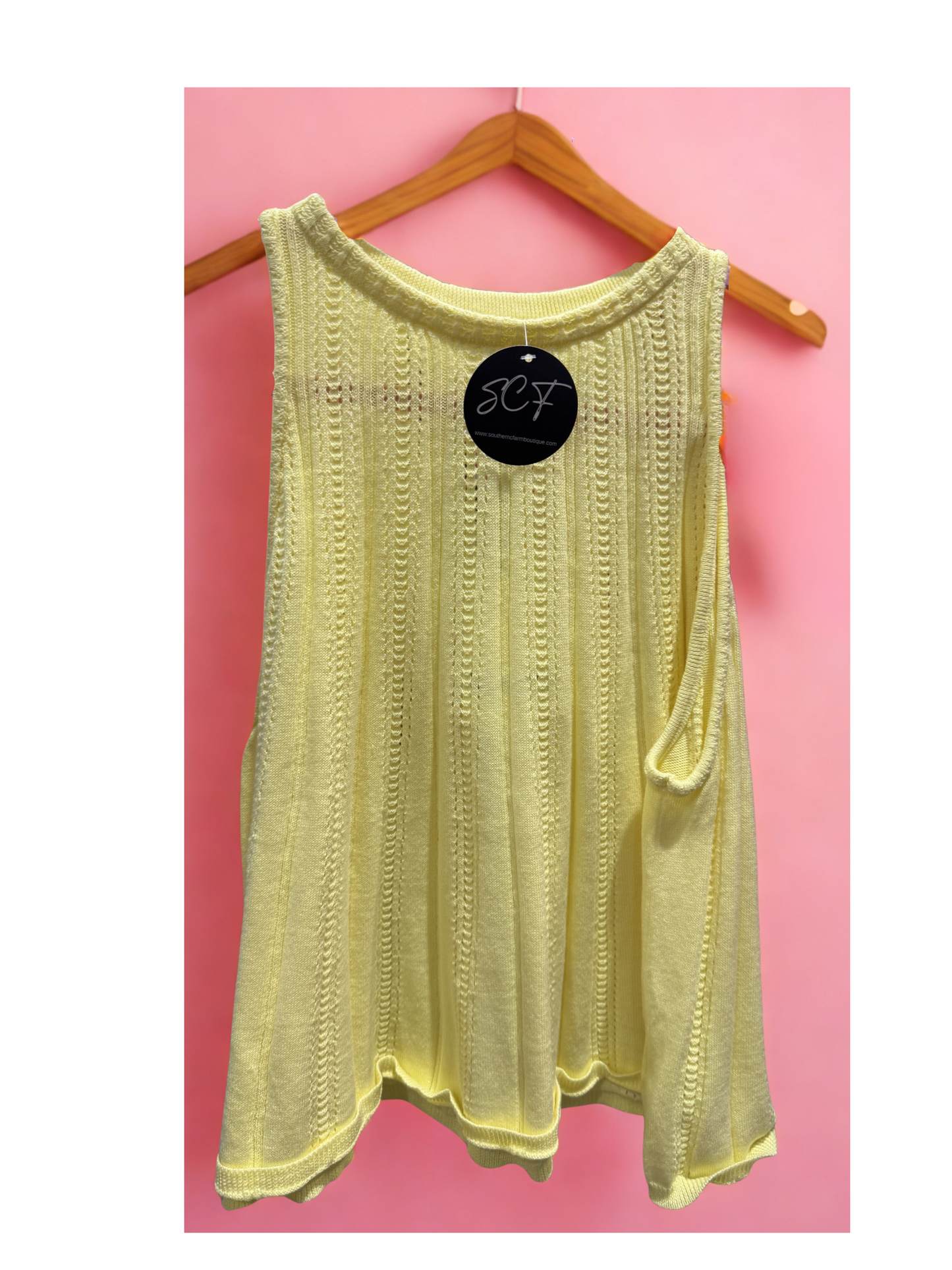 SLEEVELESS POINTELLE SWEATER KNIT