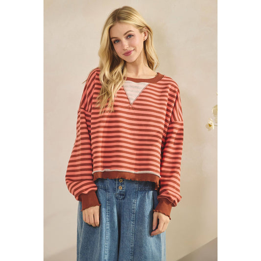 Cropped Striped French Terry Top
