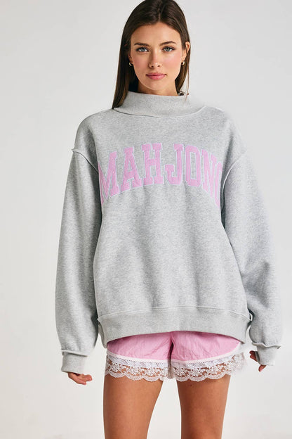 Mahjong Embroidery Sweatshirt: Pink