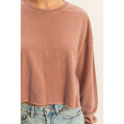 Oversized Cropped Sweatshirt With Raw Hem