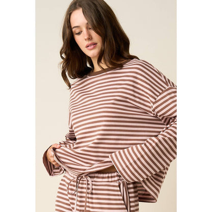 STRIPED PRINT LOUNGE TOP AND PANTS SET: VINTAGE PINK