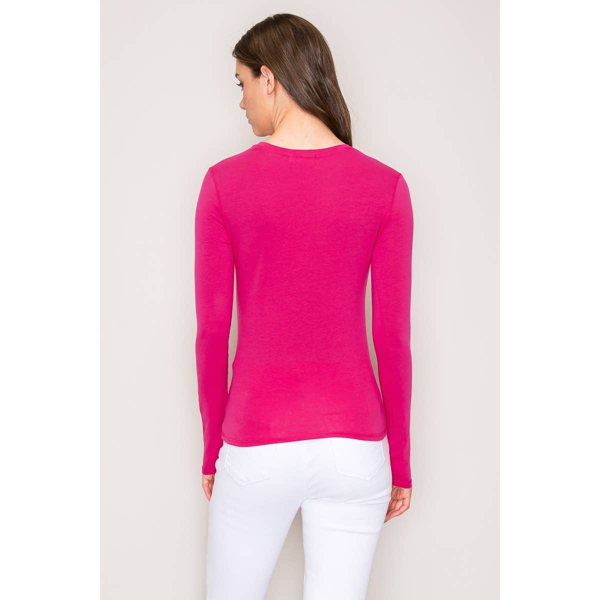 Popular 21 - Crew Neck Long Sleeve Cotton Span Knit Tee: Charcoal / S-M-L(2-2-2)