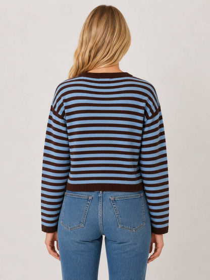 Striped Button-Up Cardigan: Brown