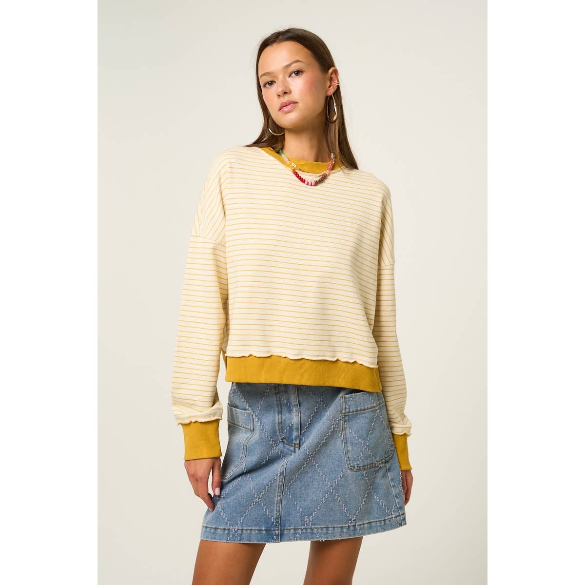 Striped Sweatshirt with Back Cross Detail