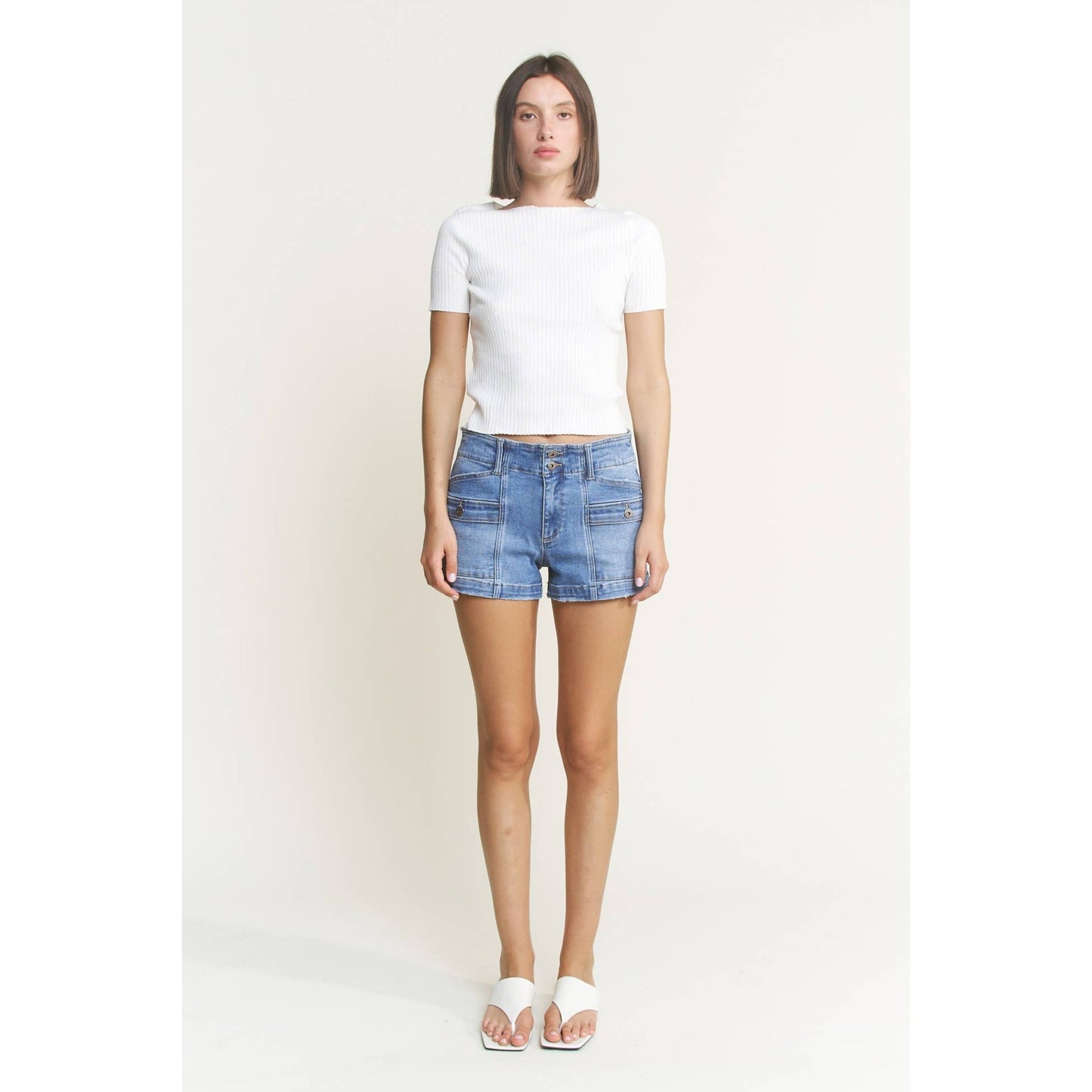 Mica Denim - HIGH RISE WIDE LEG SHORTS: CHARCOAL BLUE