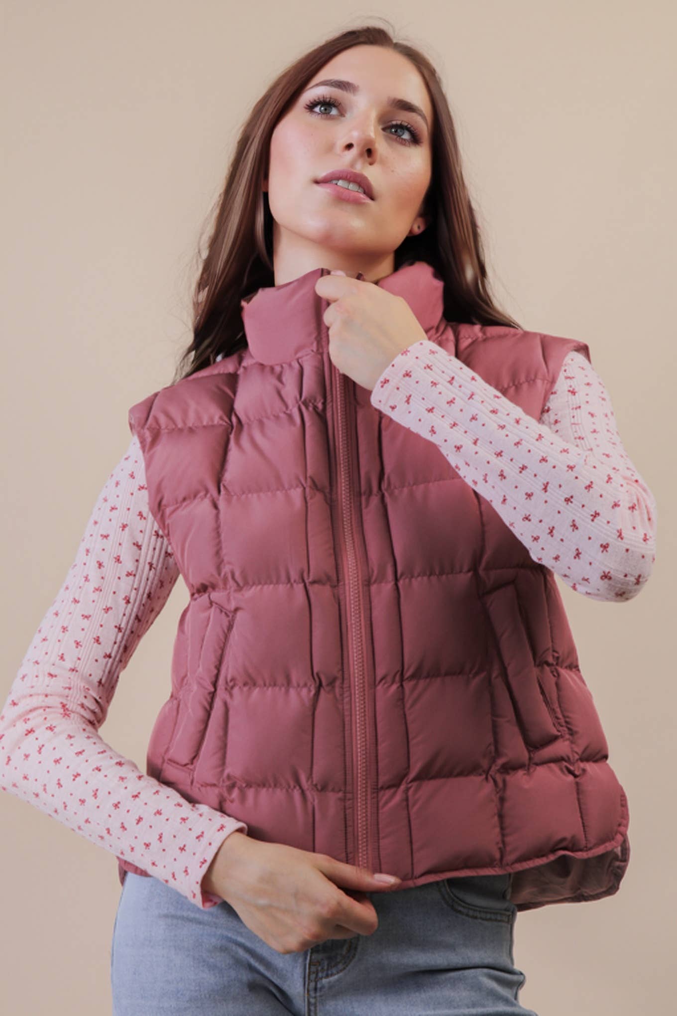 Puffer Padded Warm Vest: MAUVE