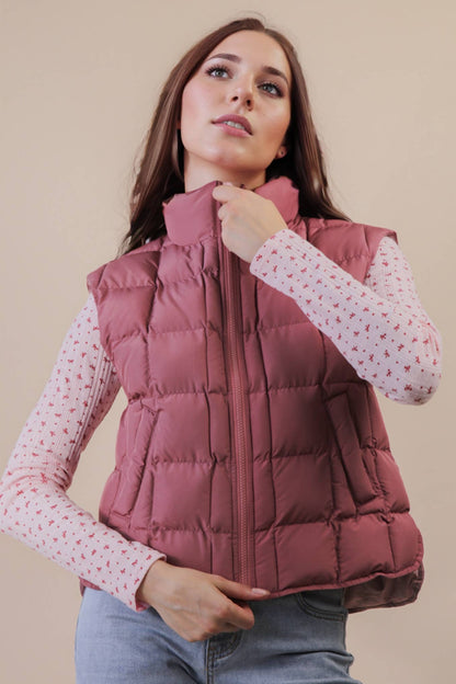 Puffer Padded Warm Vest: MAUVE