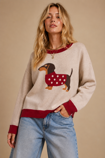 Dachshund Graphic Knit Pullover Sweater
