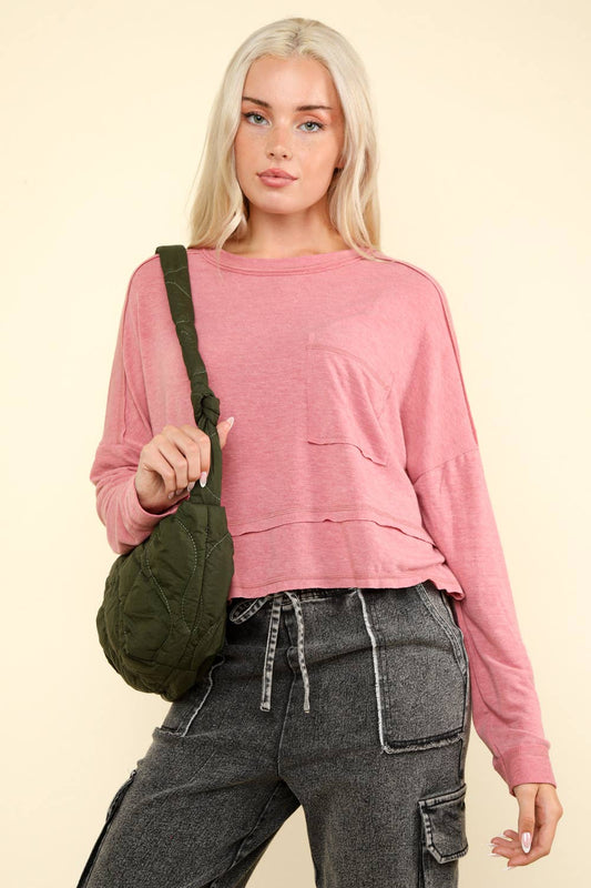 Oversized Casual Knit Top: Pink