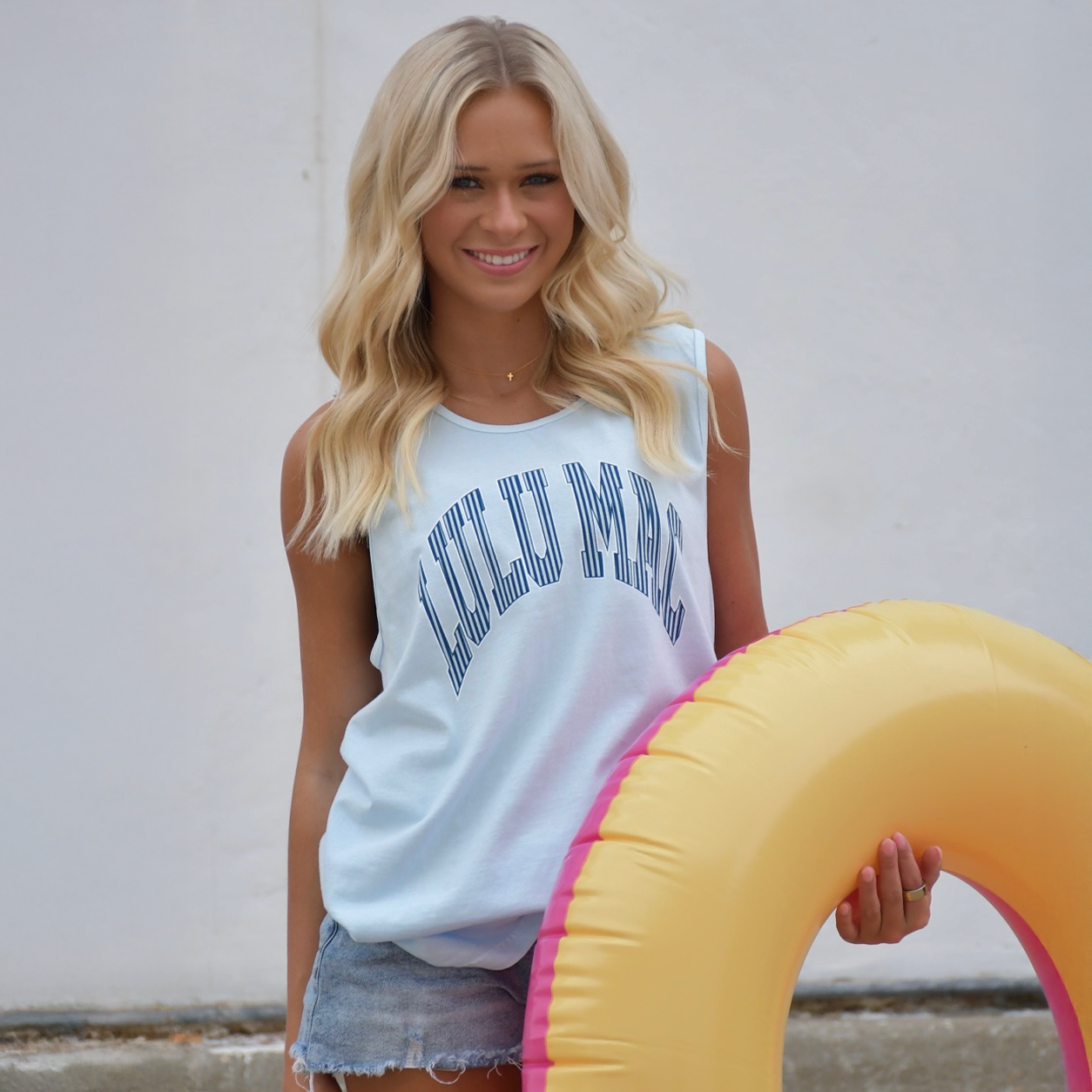 LuLu Mac Stripe Adult Chambray Comfort Colors Tank: Chambray