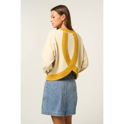 Striped Sweatshirt with Back Cross Detail
