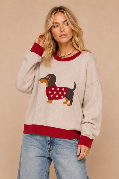 Dachshund Graphic Knit Pullover Sweater