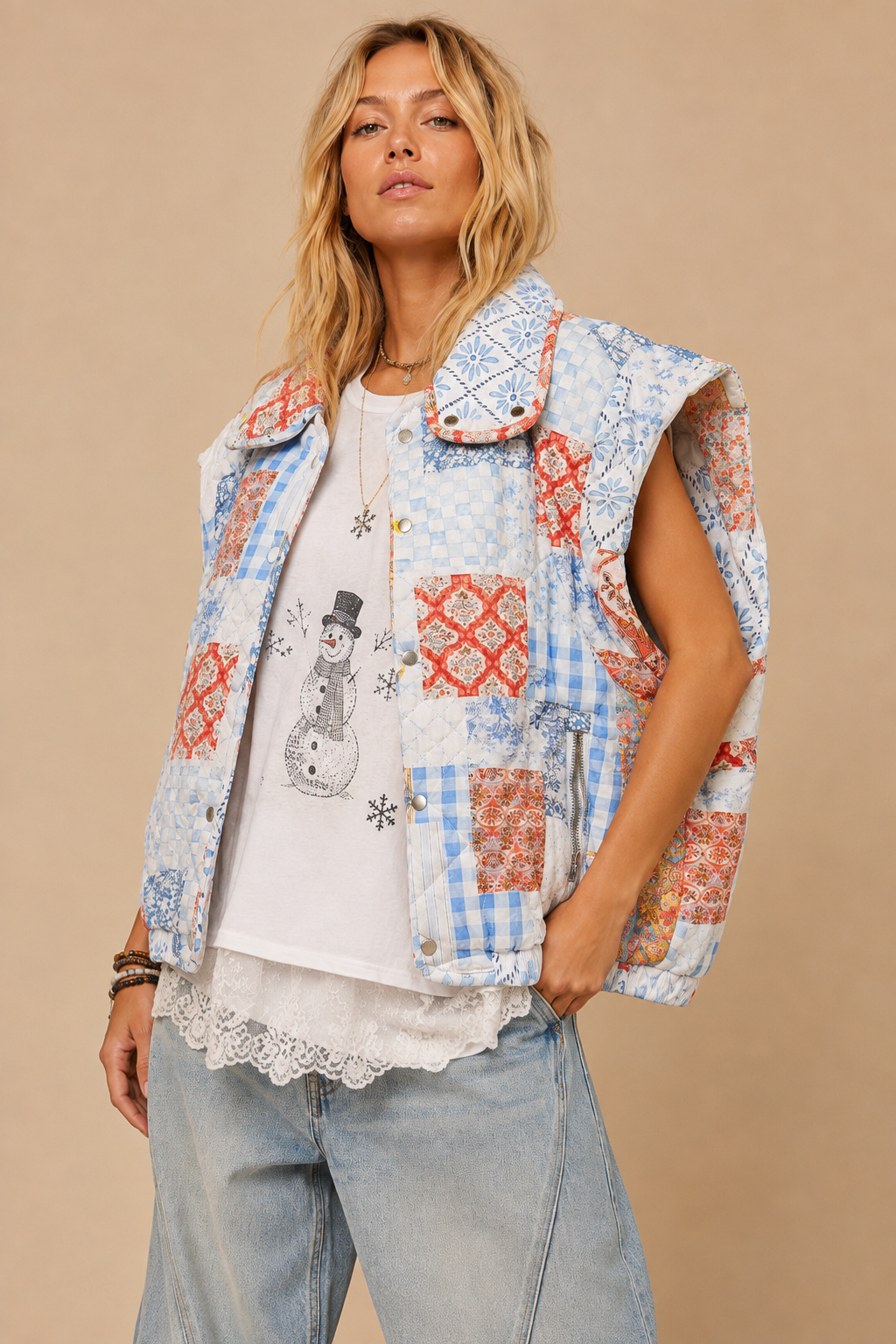 Patchwork Puffer Vest