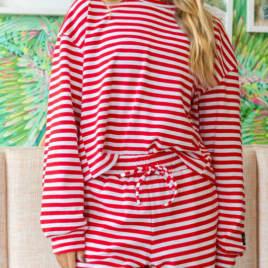 LuLu Mac STRIPE LONGSLEEVE TOP-RED