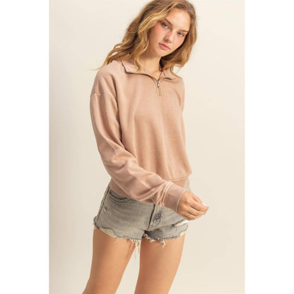 Pullover Half Zip Up Terry Sweatshirt