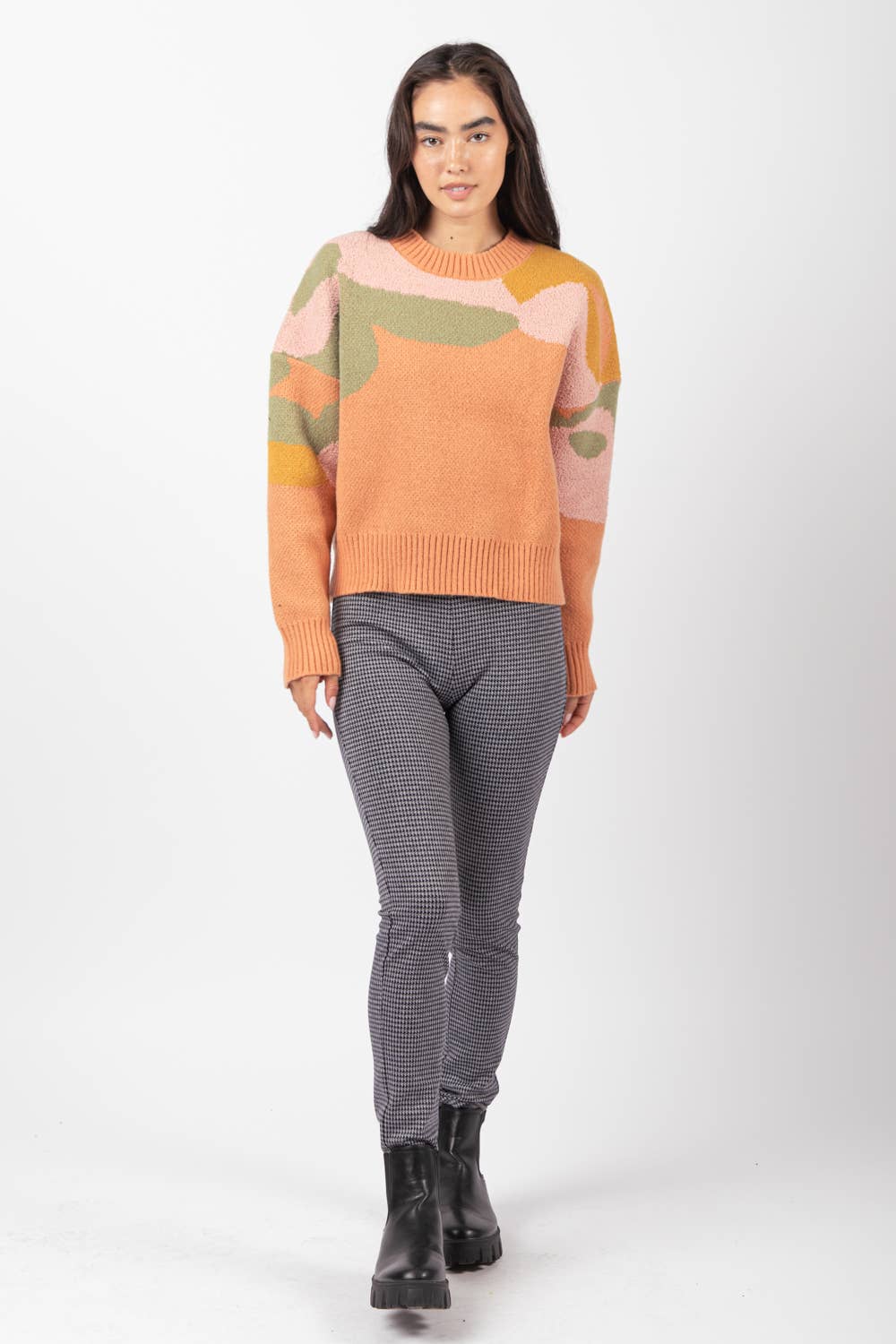 Oversized Floral Pattern Pullover Knit Sweater Top