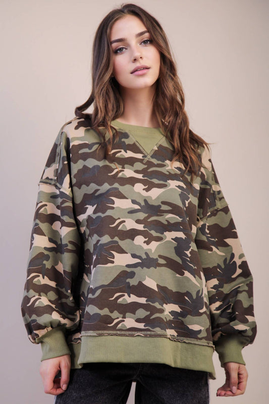 Camo Printed Knit Casual Top