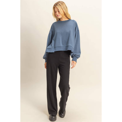 Layered Hem Sweatshirt With Raw Edges