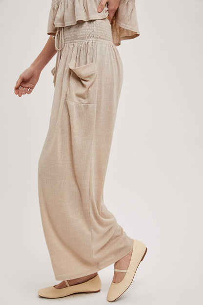 RELAXED KNIT SMOCKED TOP AND WIDE PANTS