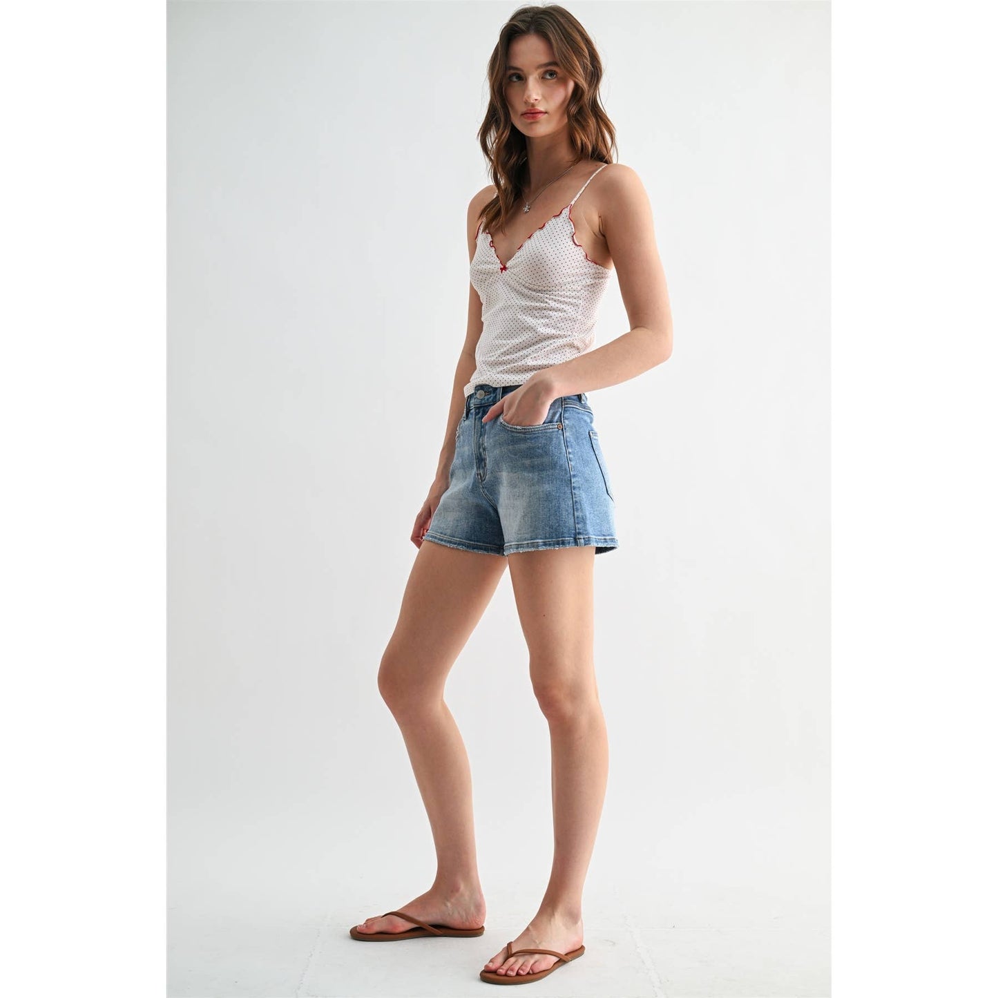 Mica Denim - HIGH-RISE SHORTS DISTRESSED DENIM: VICTORIA BLUE