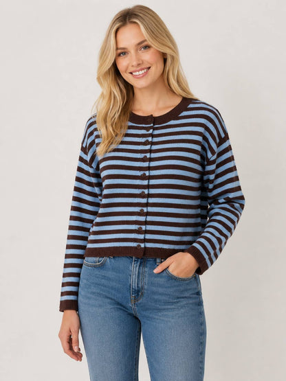 Striped Button-Up Cardigan: Brown