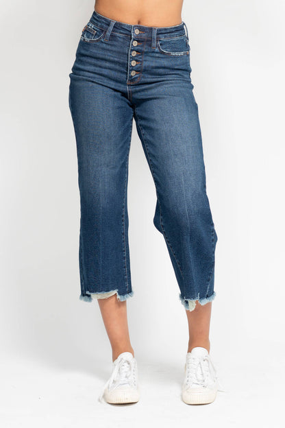 Judy Blue Jeans - High Waisted Button Fly Destroy Hem Crop Wide
