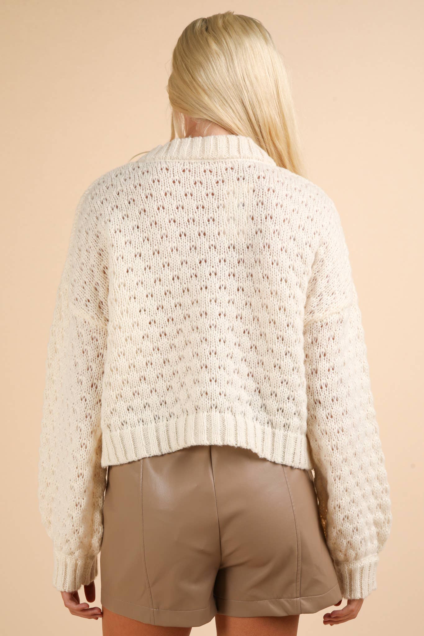 Hand Made Flower Applique Knit Sweater Top: CREAM