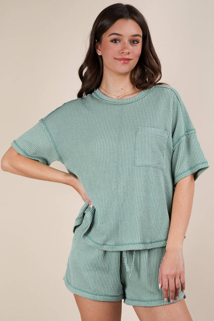 Oversized Two Tone Double Knit Top & Shorts