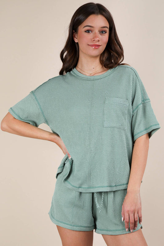 Oversized Two Tone Double Knit Top & Shorts