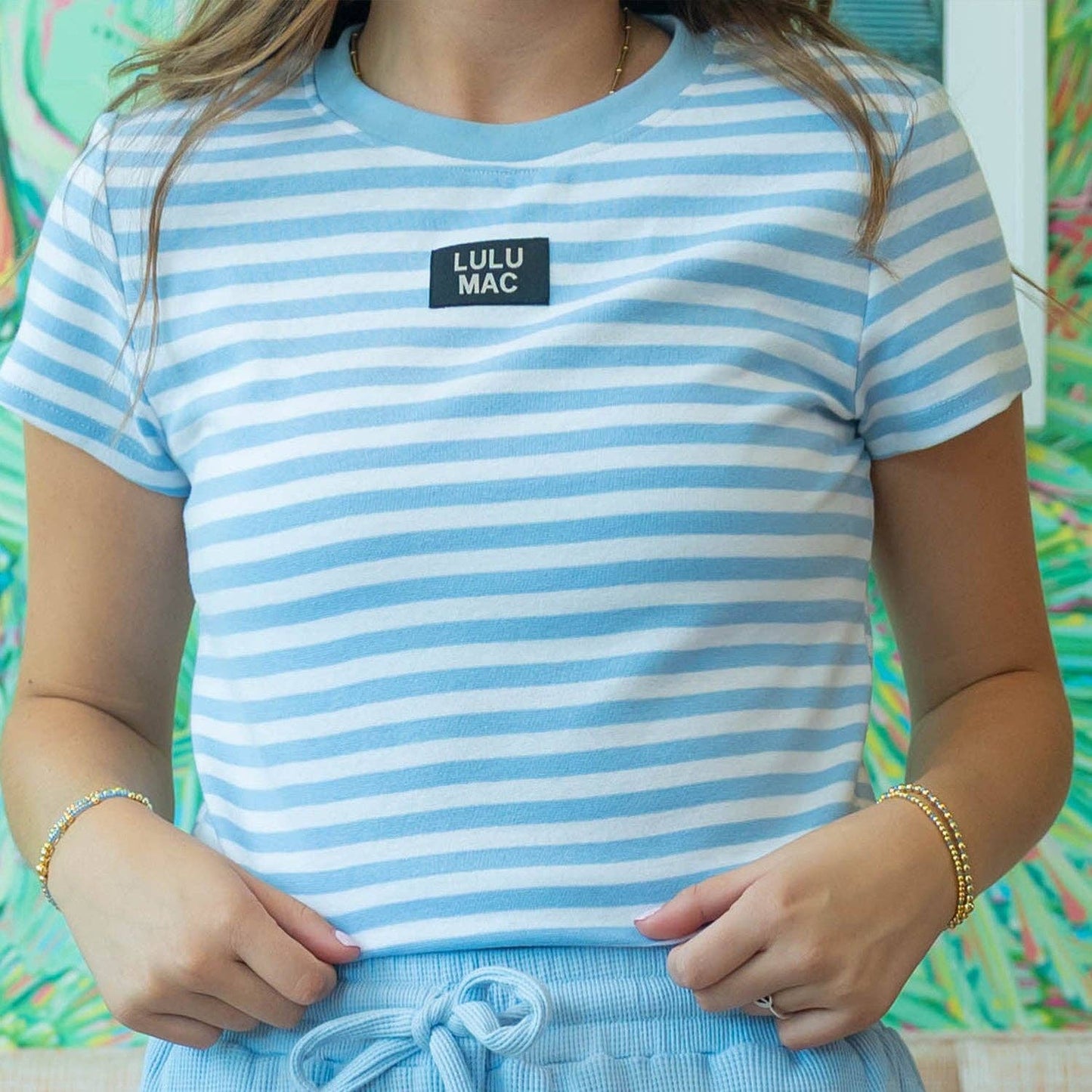 LuLu Mac STRIPE BABY DOLL TOP-LIGHT BLUE