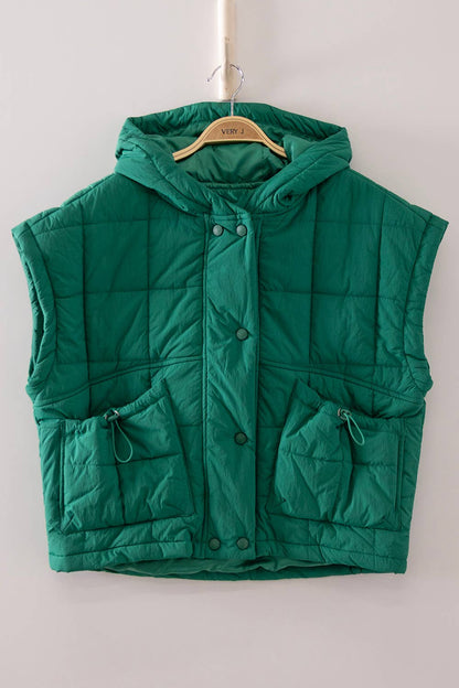 Quilted Hooded Puffer Vest: SEAFOAM