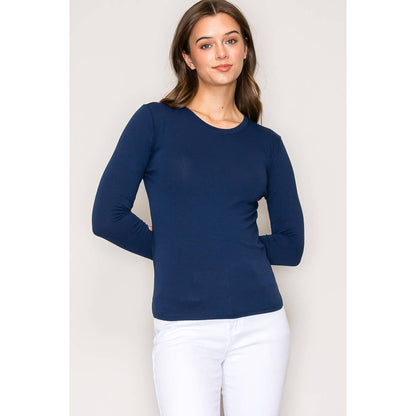 Popular 21 - Crew Neck Long Sleeve Cotton Span Knit Tee: Charcoal / S-M-L(2-2-2)