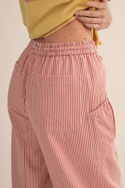 STRIPED PARACHUTE PANTS: SALMON PINK STRIPE
