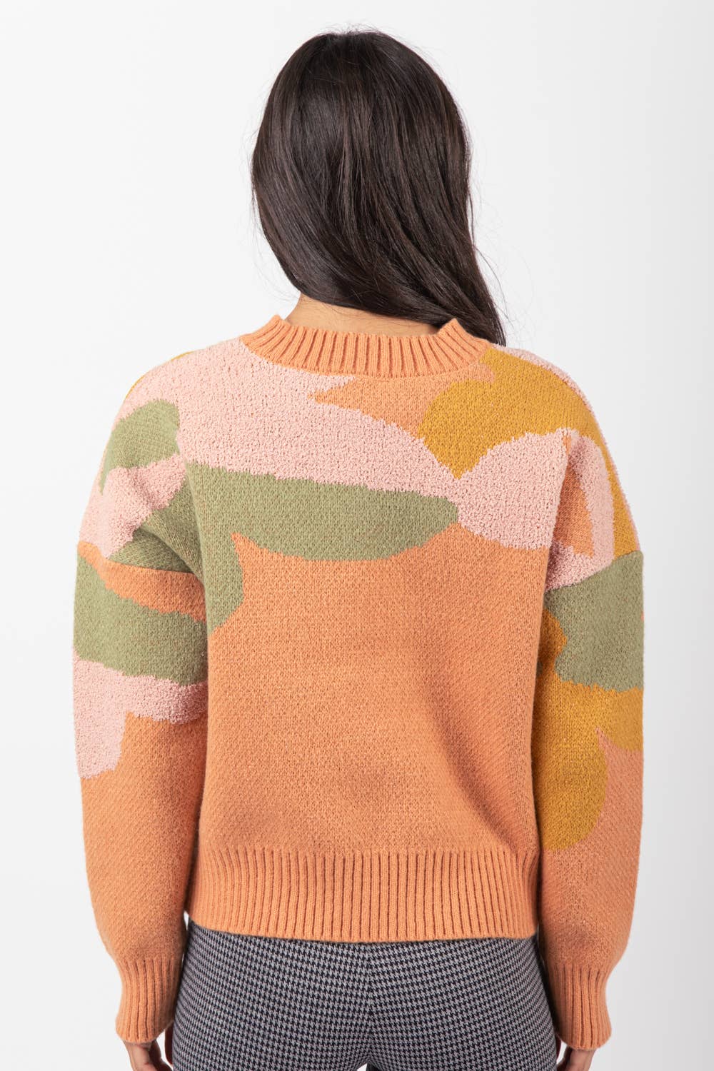 Oversized Floral Pattern Pullover Knit Sweater Top