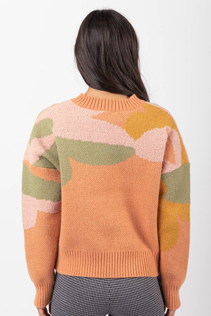 Oversized Floral Pattern Pullover Knit Sweater Top