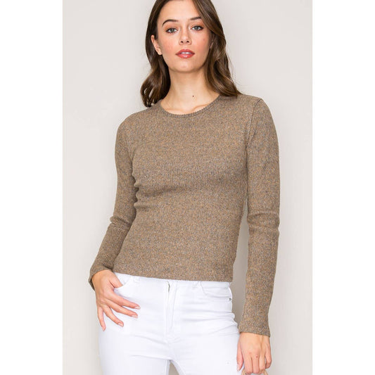 Crew Neck Long Sleeve Rib Top