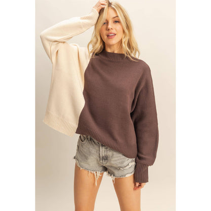 Modern Color Block Mock Neck Sweater