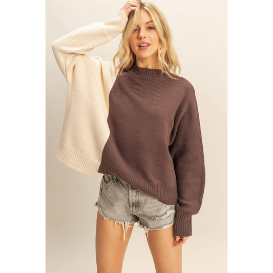 Modern Color Block Mock Neck Sweater