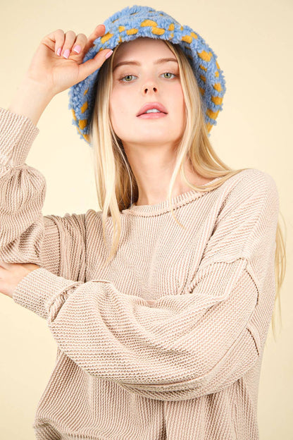 Two Tone Otto Ribbed Oversized Soft Comfy knit Top: OATMEAL